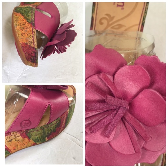 BOC NEW Flower Leather Wedge Platform Sandals Pink Multi Shoes Slides Slip On 7 - Picture 16 of 16